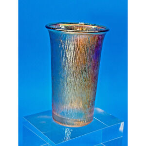 Antique Carnival Glass Tumbler Marigold Iridescent Tree Bark Rain Texture 5.5"